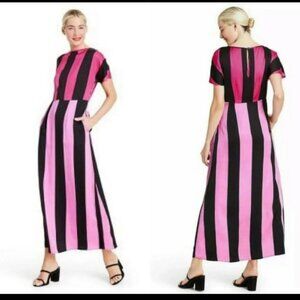 Christopher John Rogers Target Pink Black Stripe Maxi Dress Size 4 NWT